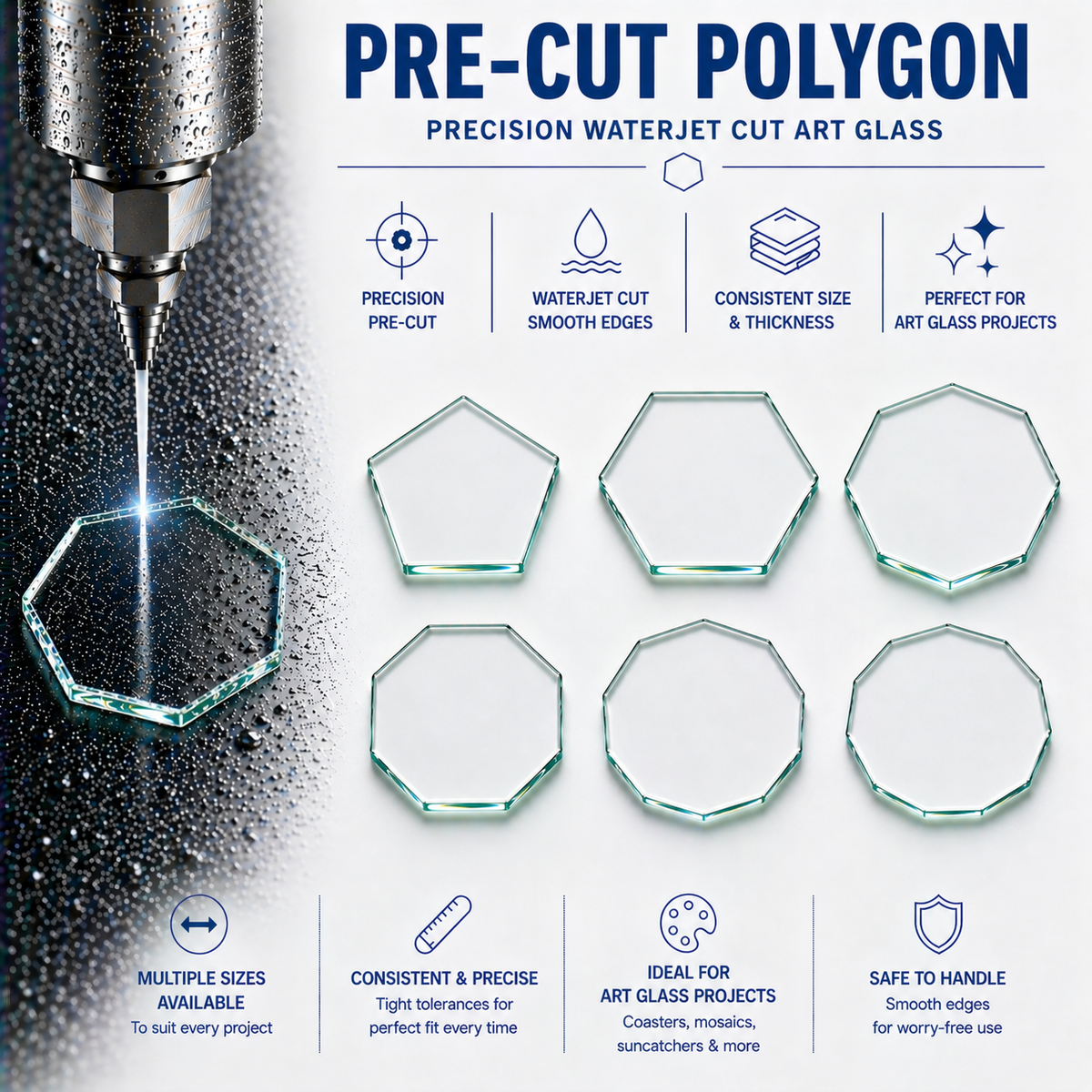 Pre-Cut Polygon Glass Blanks for Fused Glass, Mosaics & Crafts
