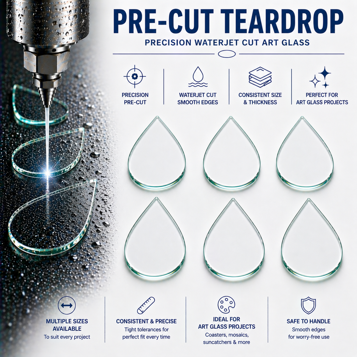 Pre-Cut Tear Drop Glass Blank for Fused Glass, Mosaics & Crafts