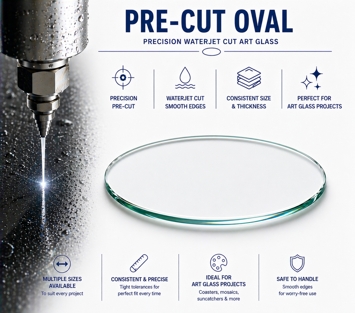 Pre-Cut Oval Glass Coaster Blanks for Fused Glass, Mosaics & Crafts