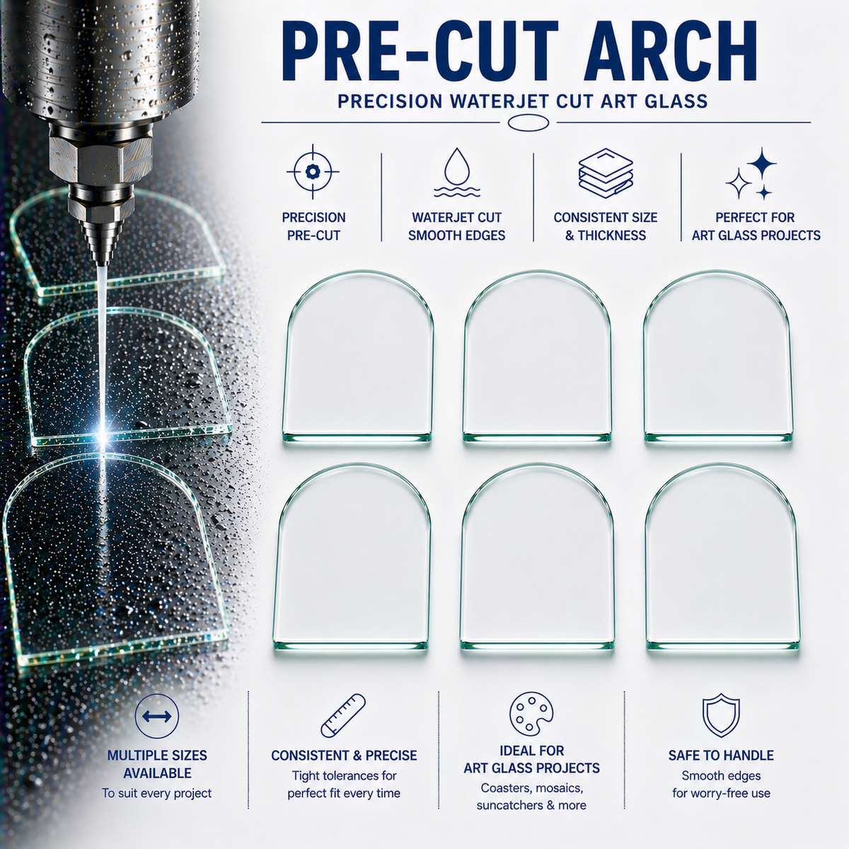 Pre-Cut Arch Glass Blanks for Fused Glass, Mosaics & Crafts