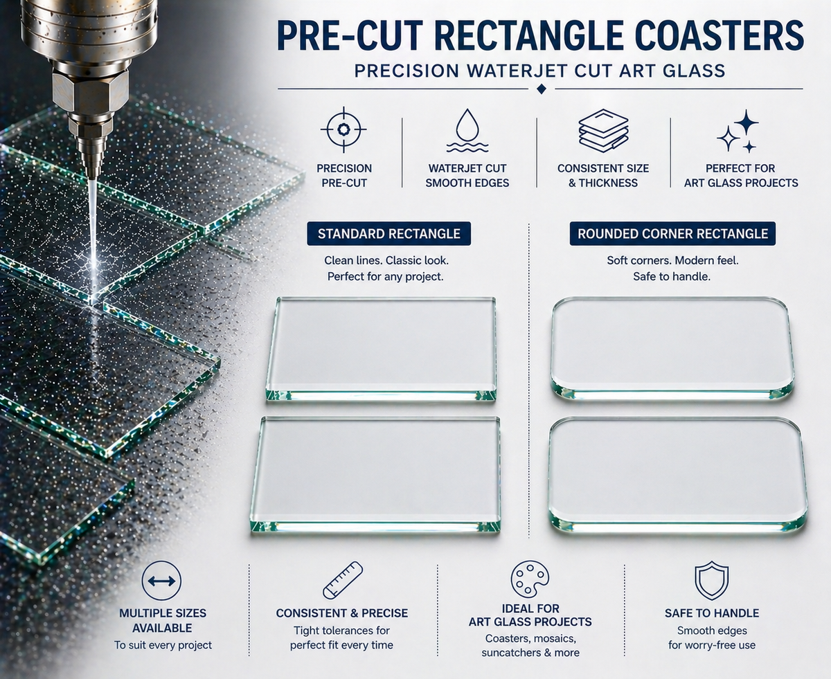 Pre-Cut Rectangle Glass Coaster Blanks for Fused Glass, Mosaics & Crafts